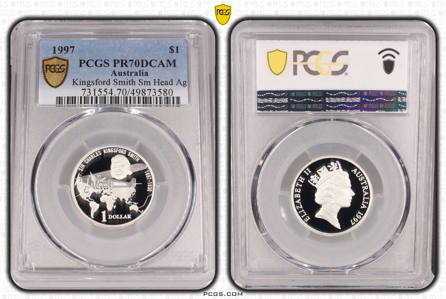 Kingsford Smith Sm Head Ag, One Dollar, 1997, PCGS PR70DCAM