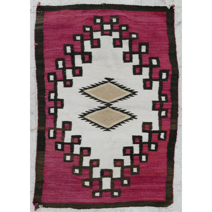 Vintage Navajo Double Diamond Wool Rug Mat 3'4''x2'3''