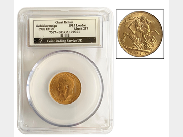 1915 GEORGE V LONDON MINT SOVEREIGN CGS EF-70