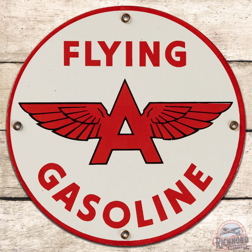 Flying A Gasoline SS Porcelain Pump Plate Sign w/ Logo
