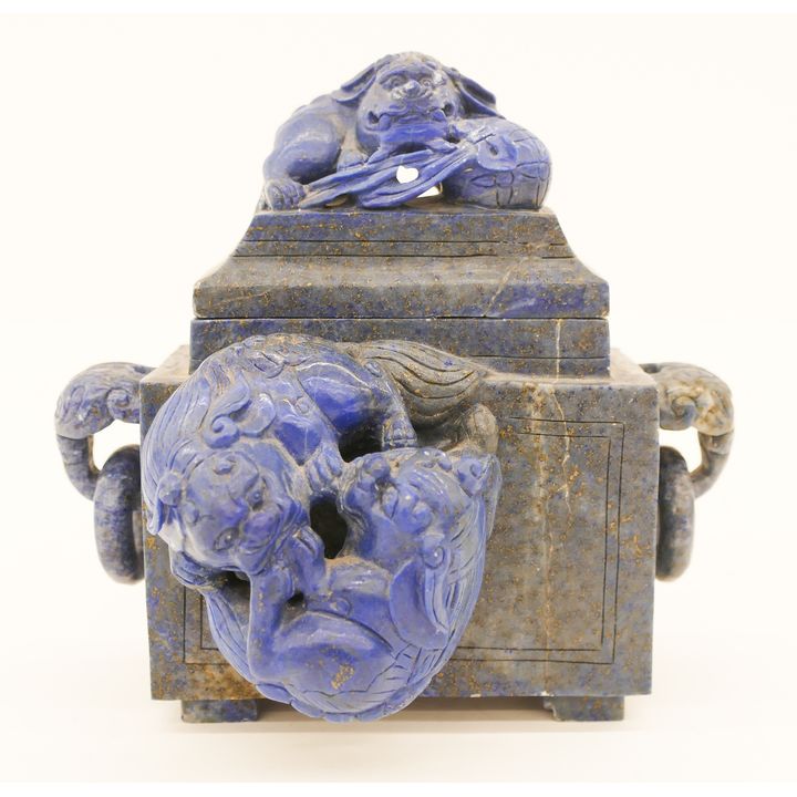 Old Chinese Lapis Foo Lion Covered Vase
