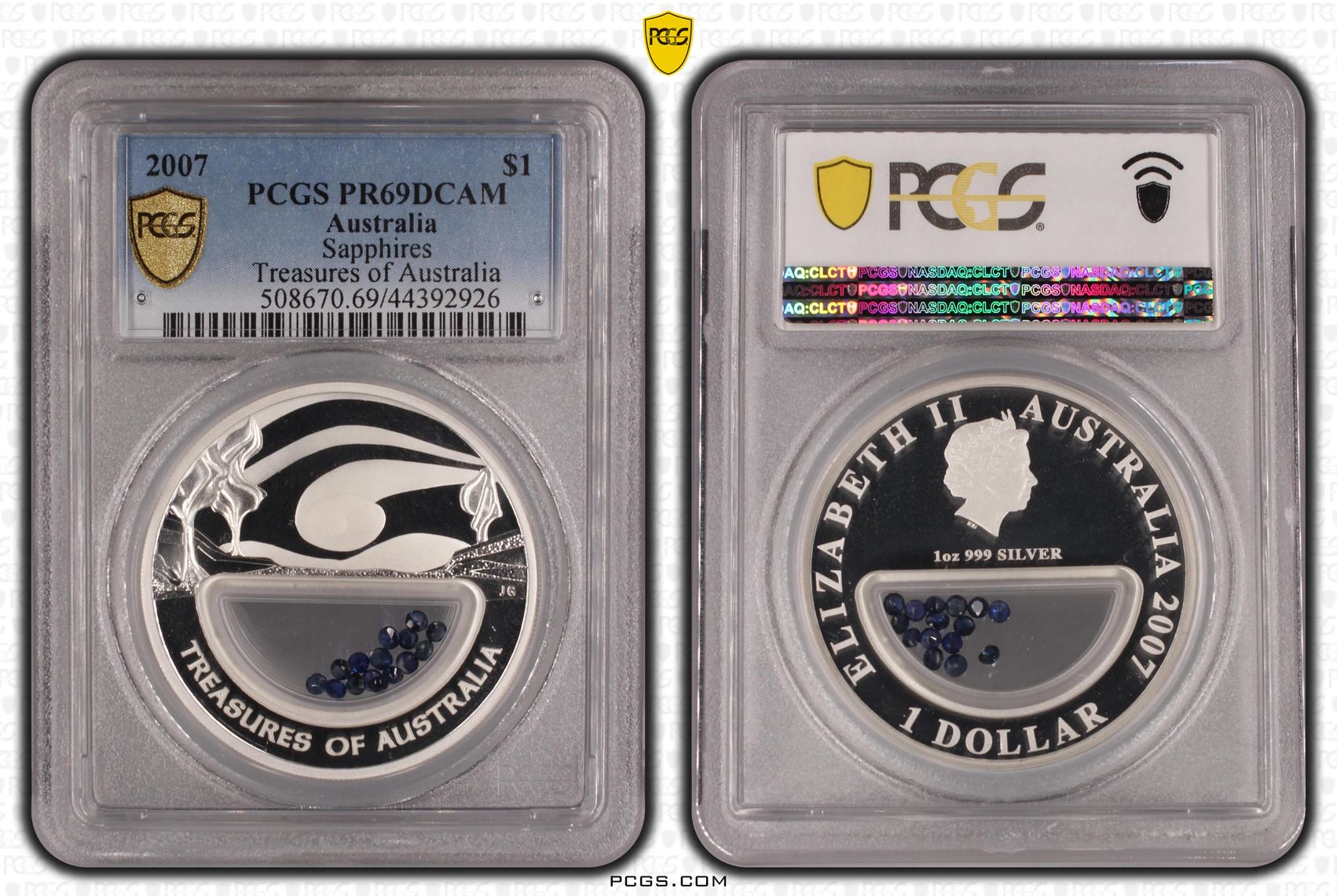 2007 Australia One Dollar, $1 Proof Sapphires - Treasures of Australia PCGS - PR69DCAM POP 5/0 -926