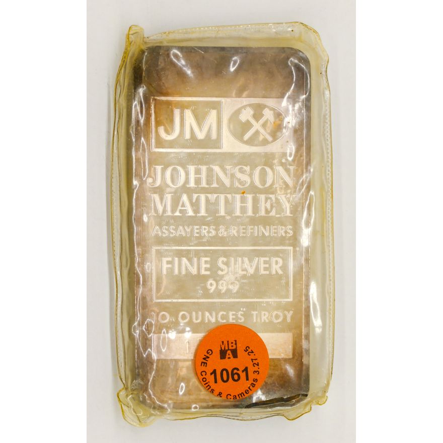 Johnson Matthey .999 Fine Silver 10 Troy Ounce Bar 3.5''