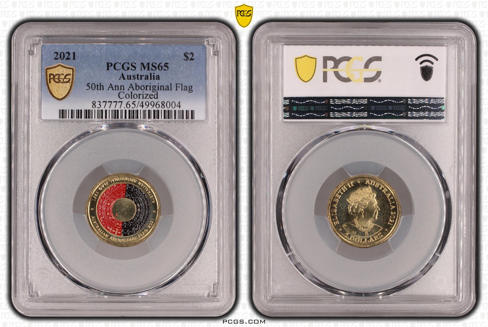 50th Ann Aboriginal Flag Colorized, Two Dollar, 2021, PCGS MS65
