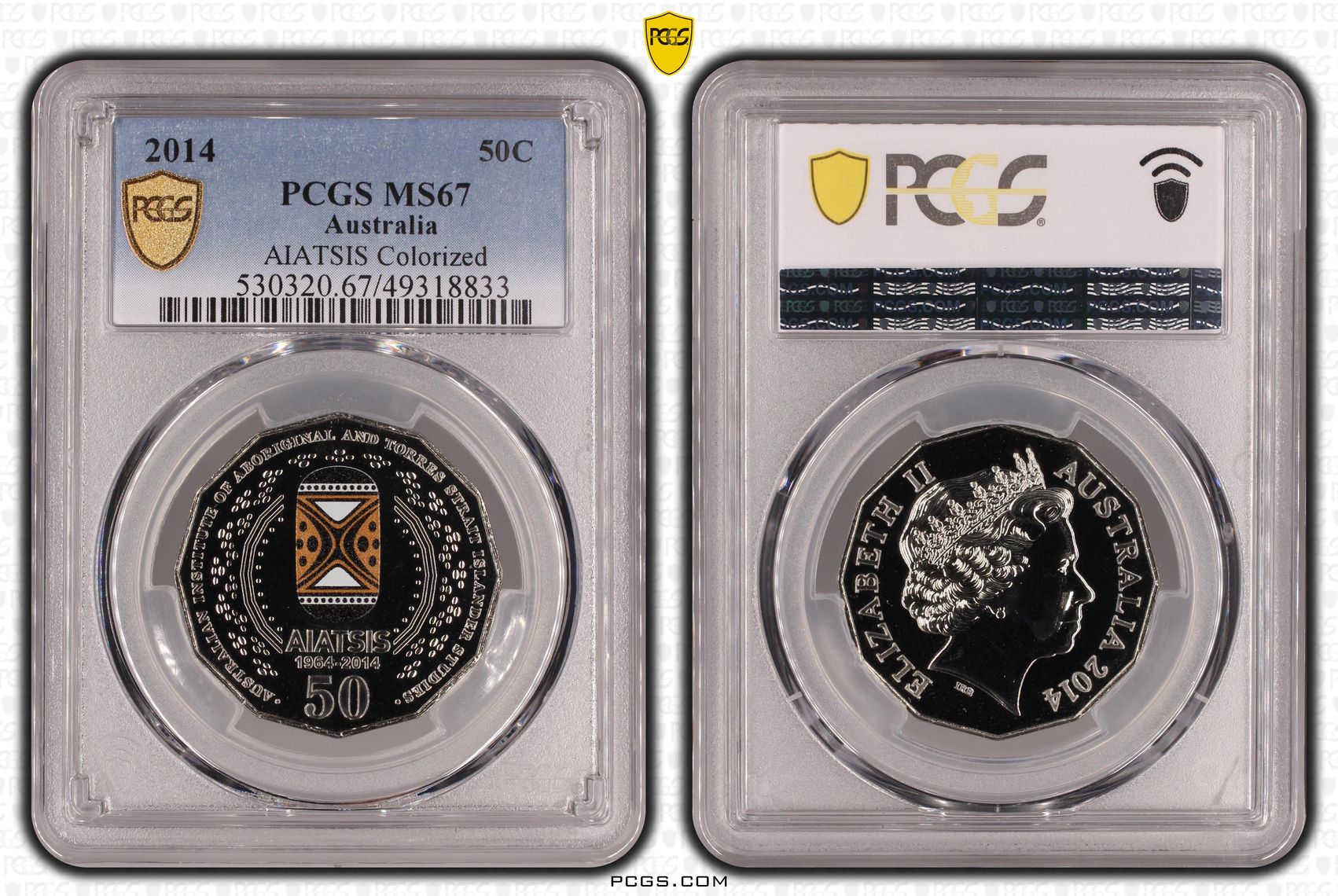 AIATSIS Colourised, Fifty Cent, 2014, PCGS MS67