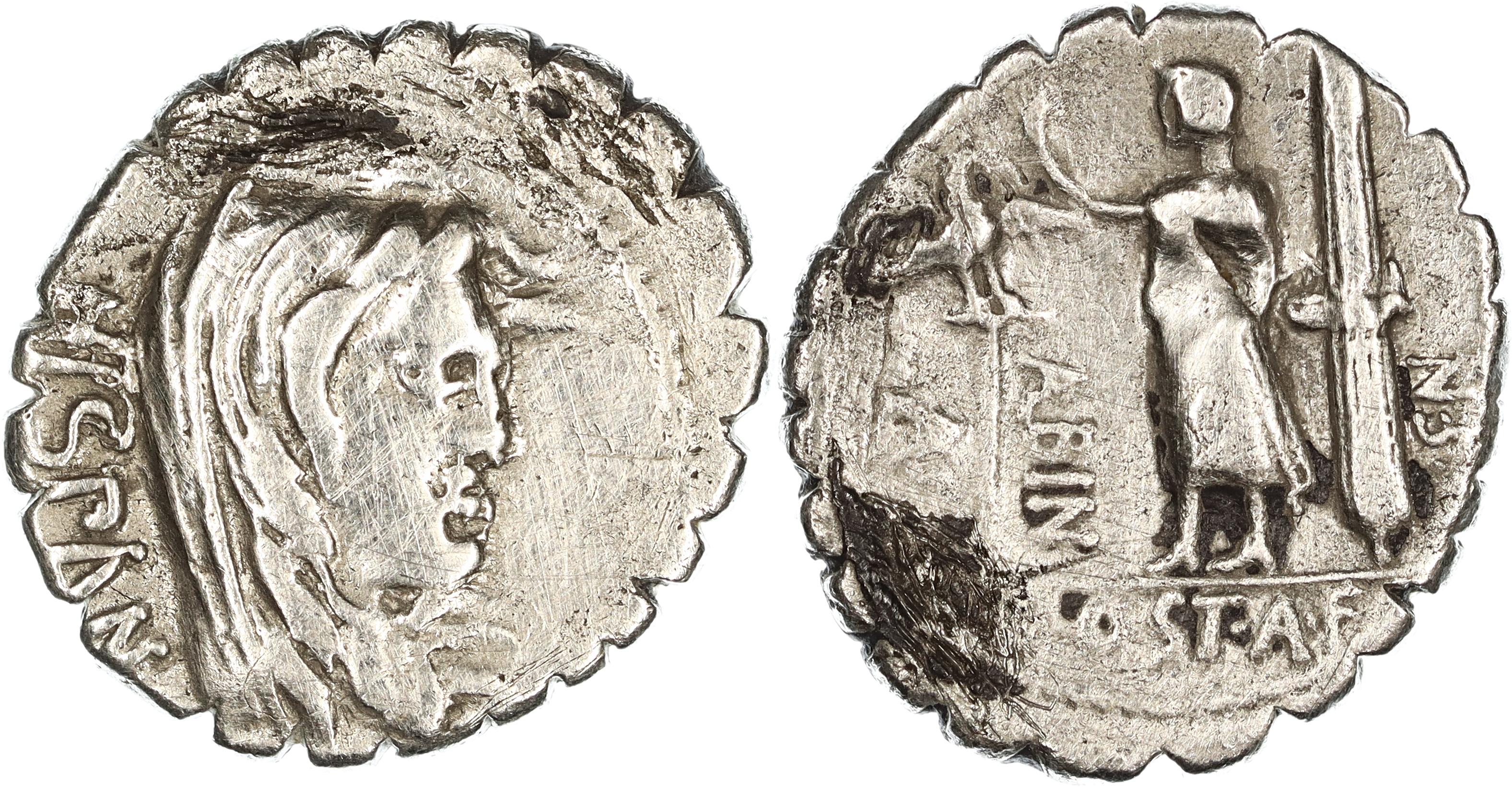 Roman Republic, A. Postumius A.f. Sp.n. Albinus, Silver Denarius, 81 BC, F-nVF