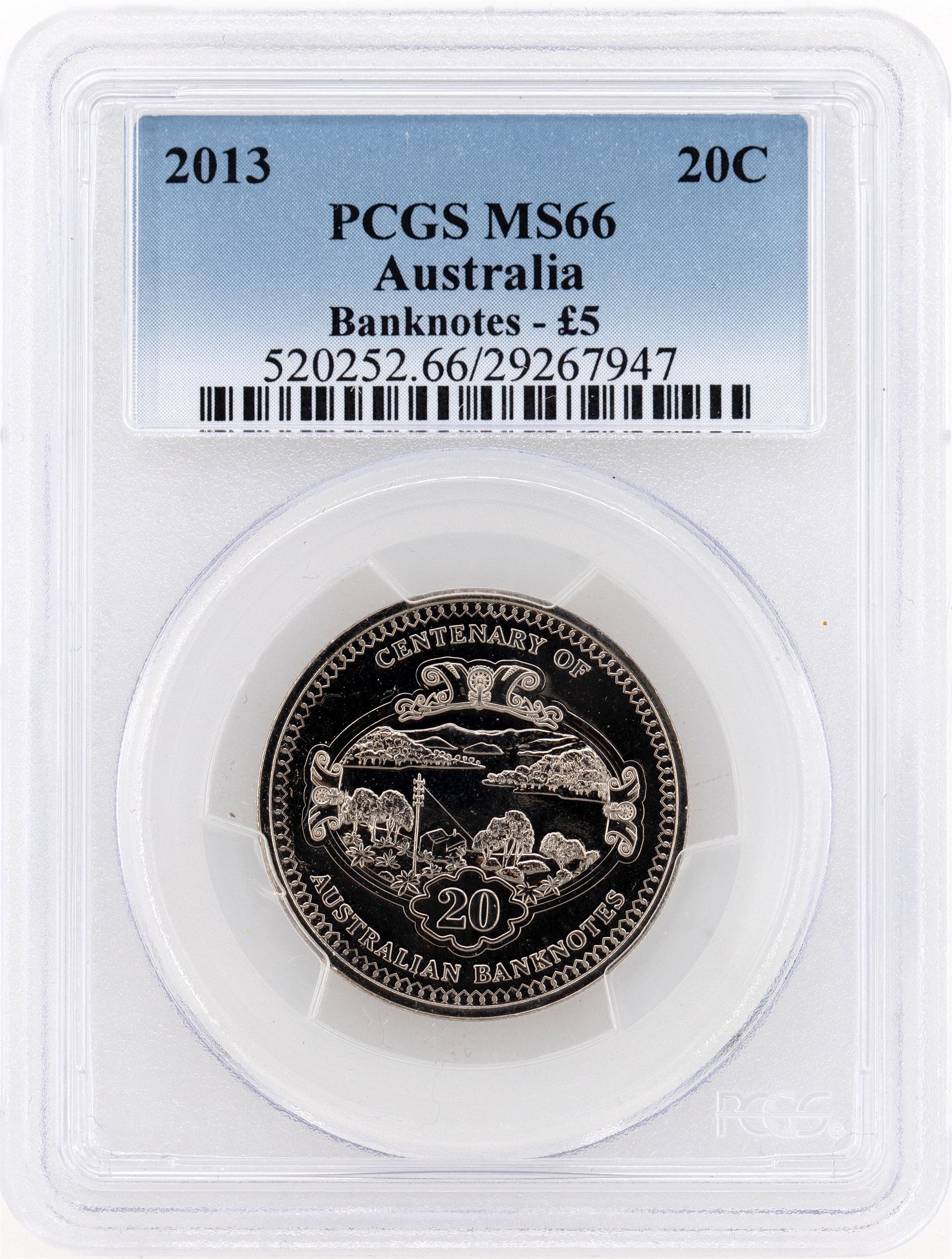 2013 Australia Twenty Cent, 20c Banknotes - �5 PCGS - MS66 -947