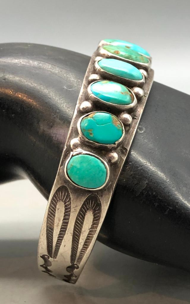 11 Stone Natural Turquoise And Sterling Silver Bracelet | Western