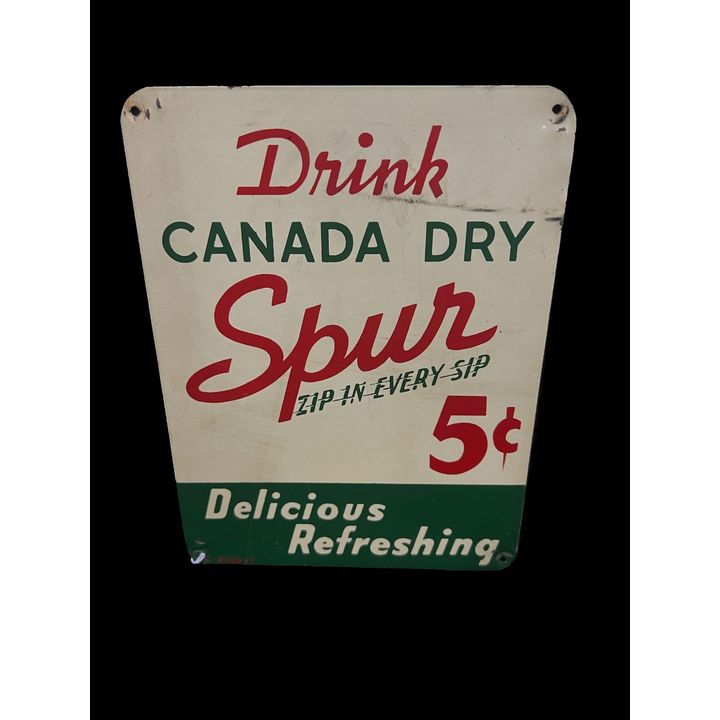 Drink Canada Dry Spur Palm Door Push Tin Metal Soda Sign