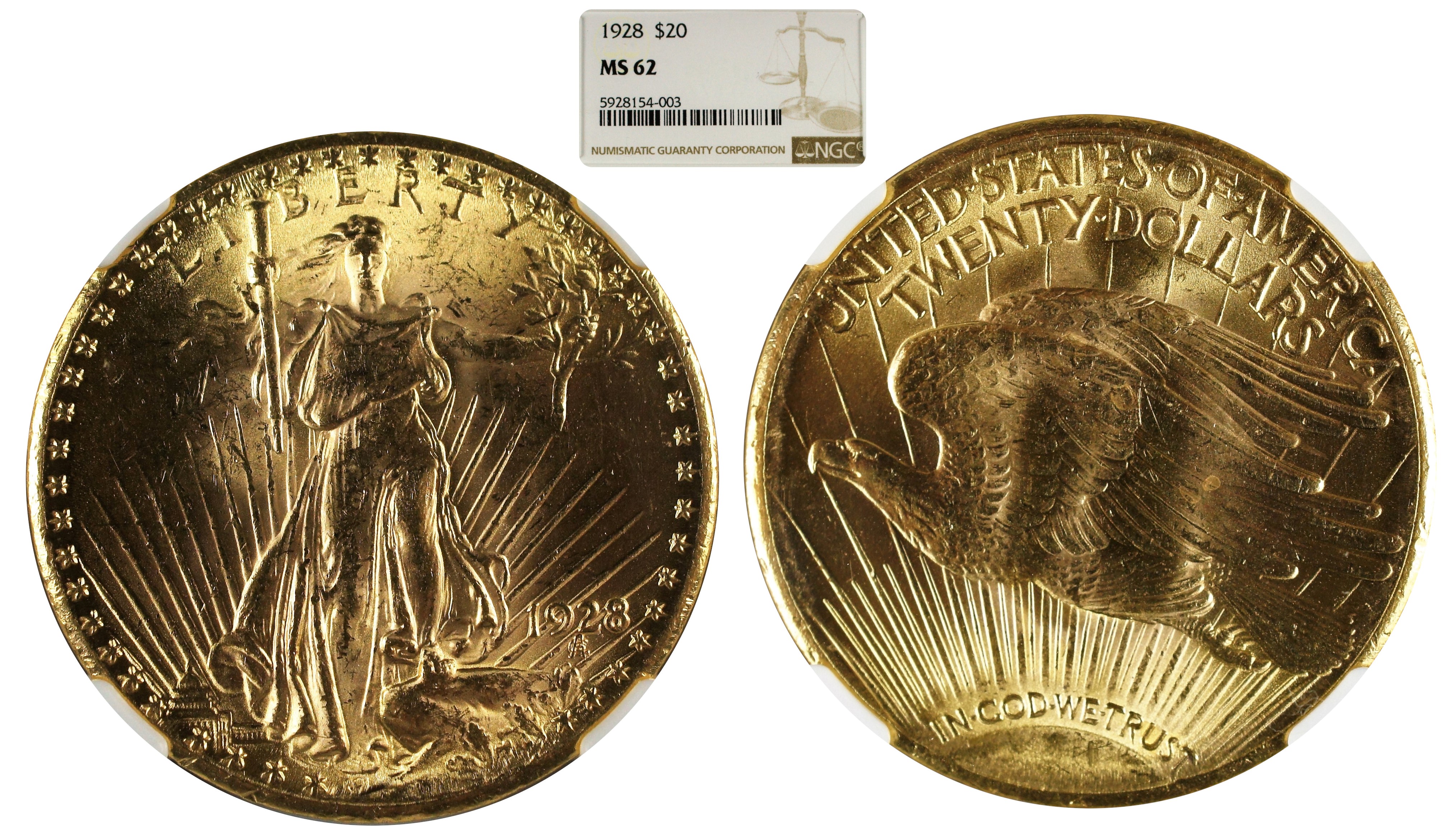 USA 1928 Gold St Gaudens $20 NGC MS62