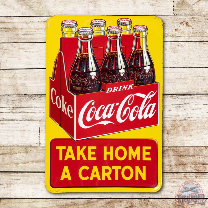 54" Drink Coca-Cola "Take Home A Carton" Six Pack Metal Sign TAC 8.5