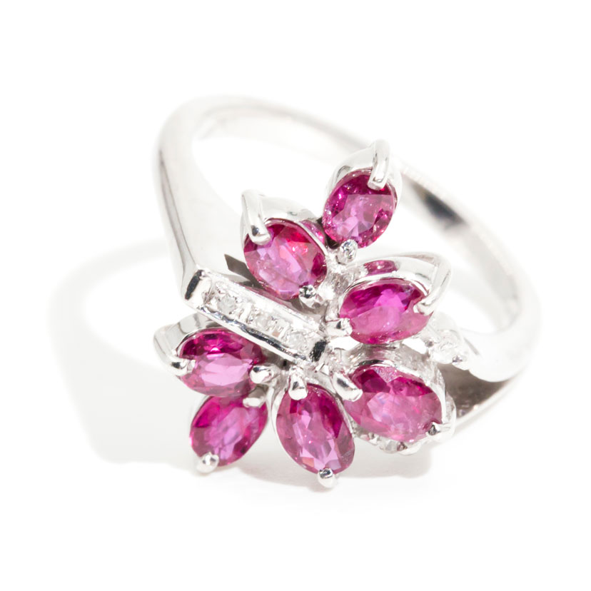 Ruby & Diamond Cluster Ring,