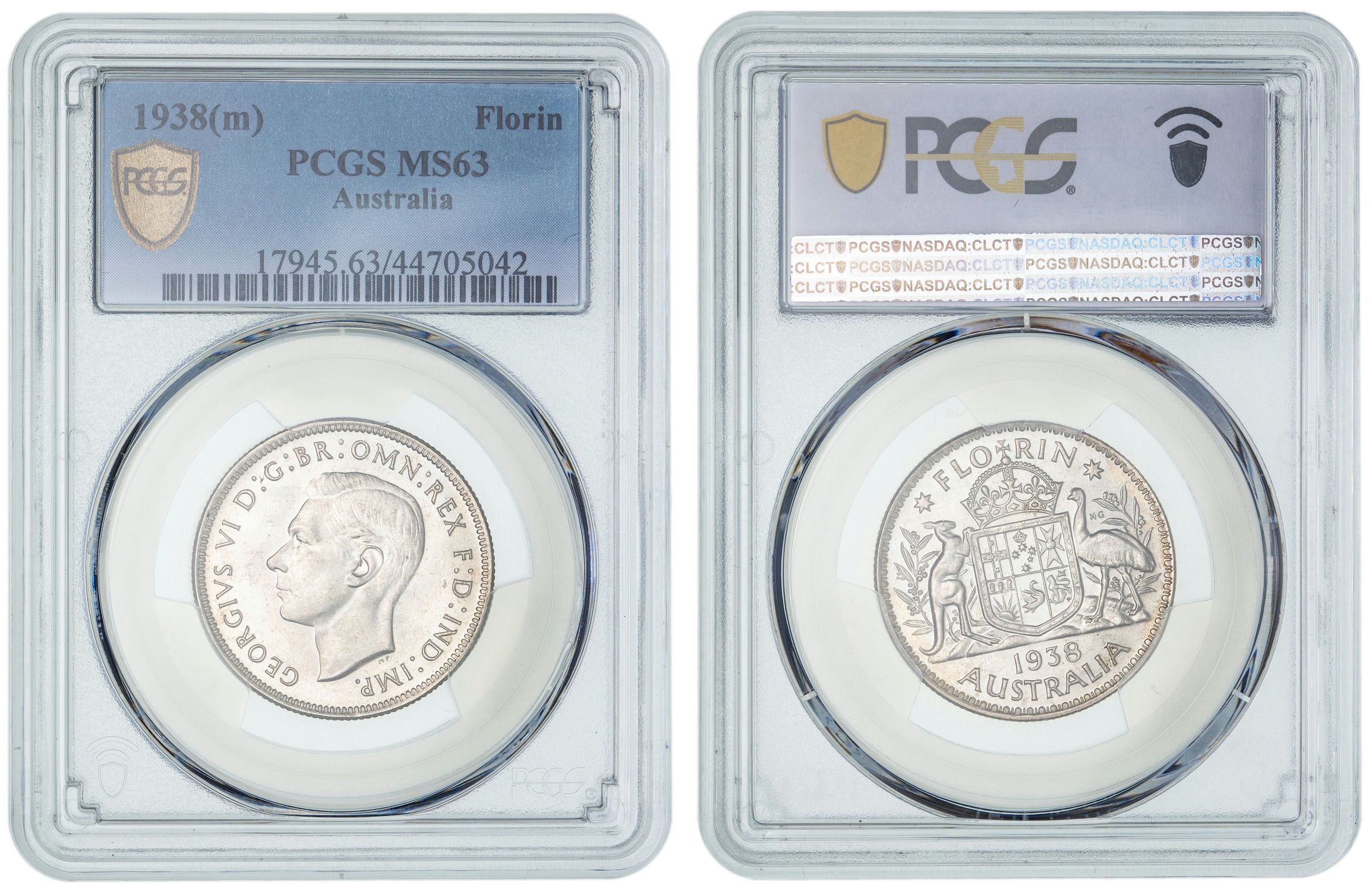 George VI, Florin, 1938, PCGS MS63