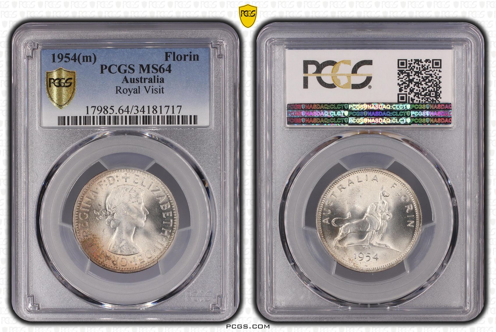 1954(m) Australia Florin Silver Royal Visit PCGS - MS64 -717