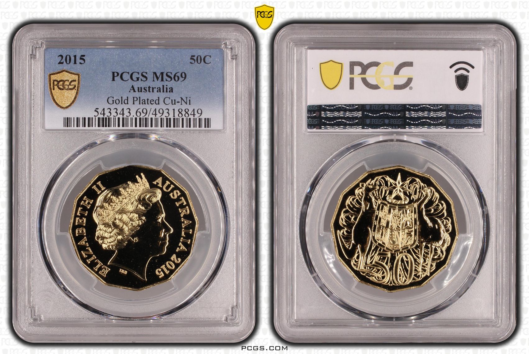Gilt Cu-Ni, Fifty Cent, 2015, PCGS MS69