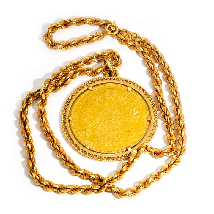 Austria 4 Ducat with 18ct Gold Chain &
