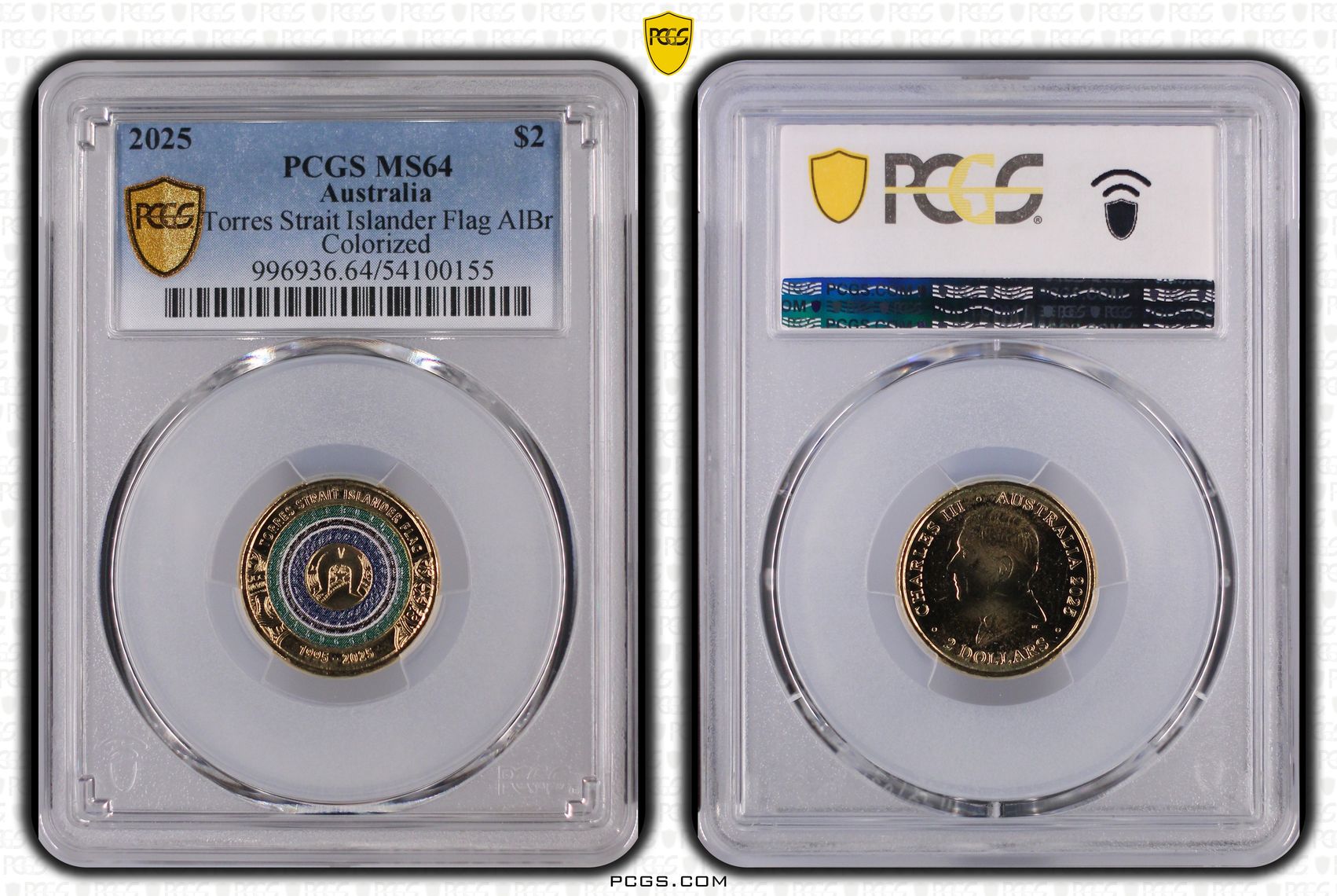 Torres Strait Islander Flag AlBr Colourised, Two Dollar, 2025, PCGS MS64