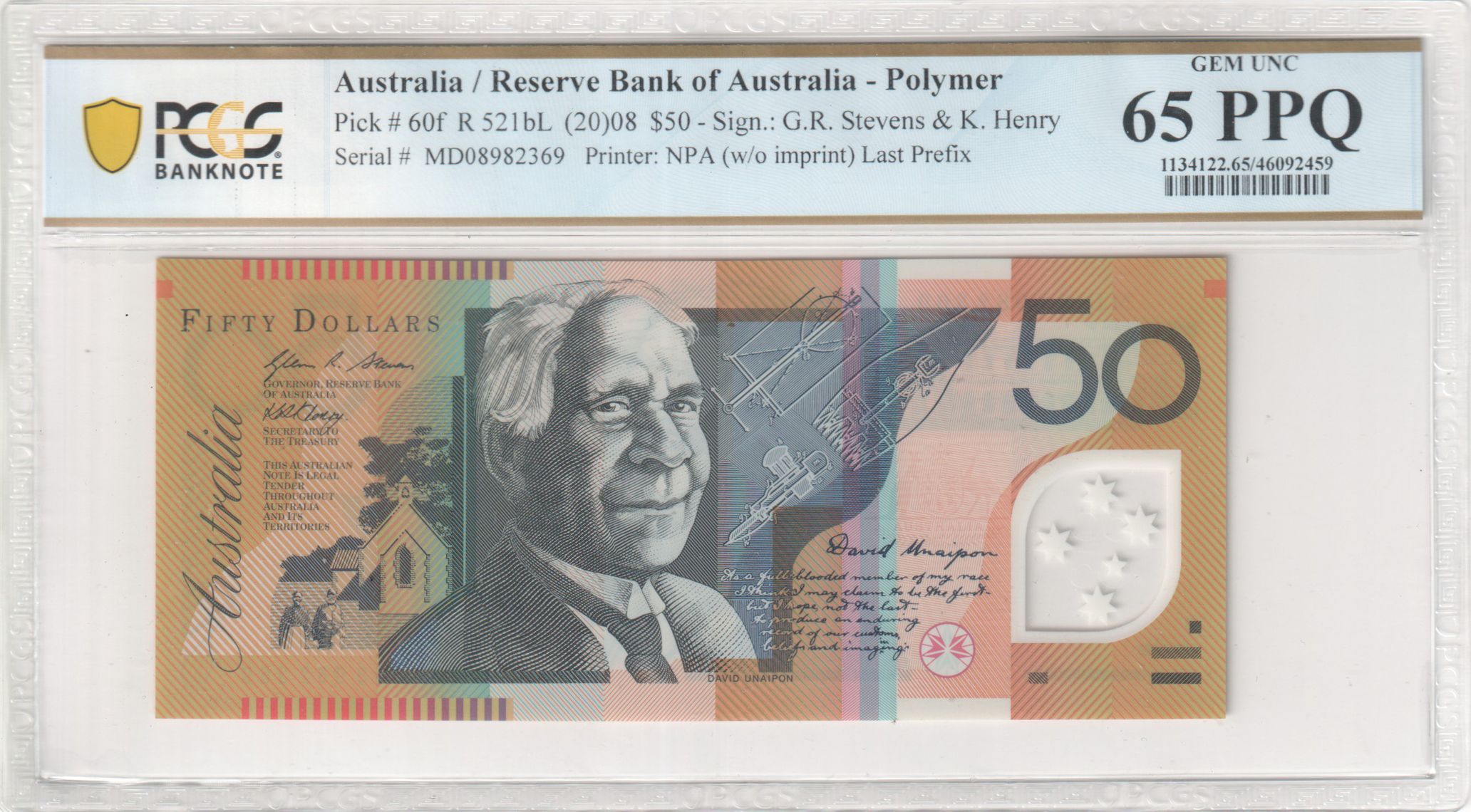 Stevens/Henry, Last Prefix, Fifty Dollar, 2008, PCGS Gem UNC 65 PPQ