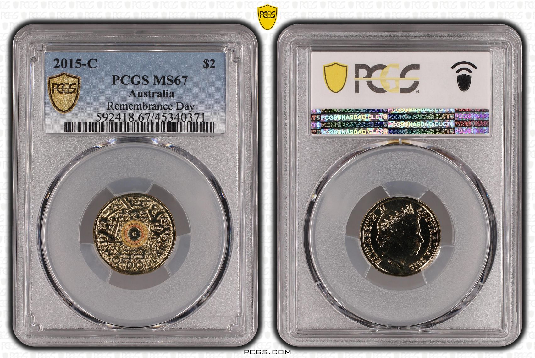 Elizabeth II, Remembrance Day-In Flanders Fields Colorized, Two Dollar, 2015-C, PCGS MS67