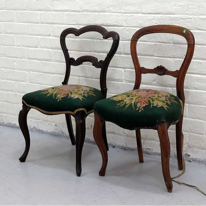 VICTORIAN UPHOLSTERED SIDE CHAIR AND ANOTHER