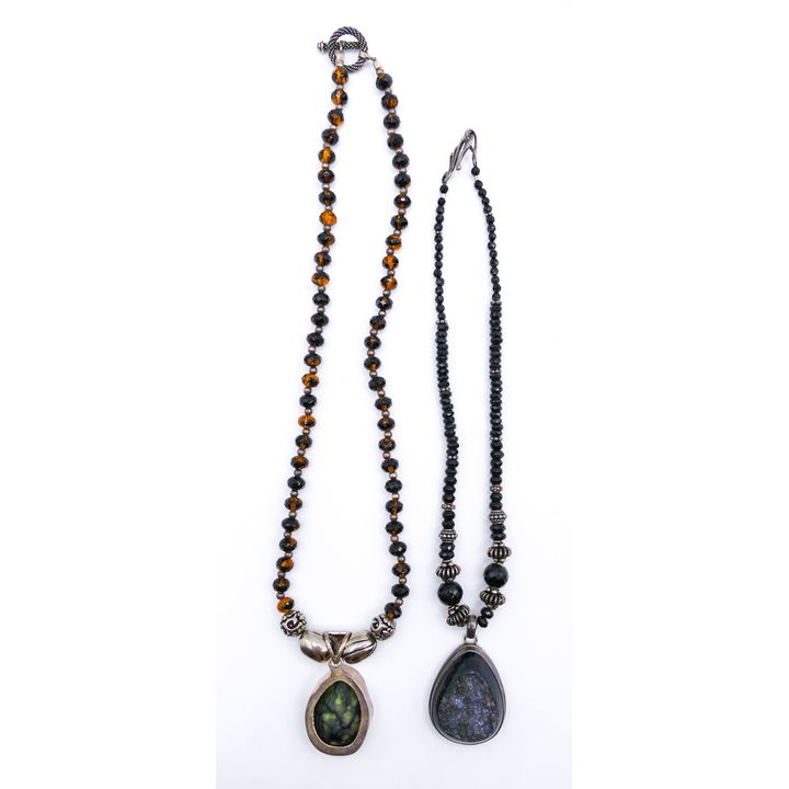Box 2pc Natural Agate Sterling Pendant Necklaces