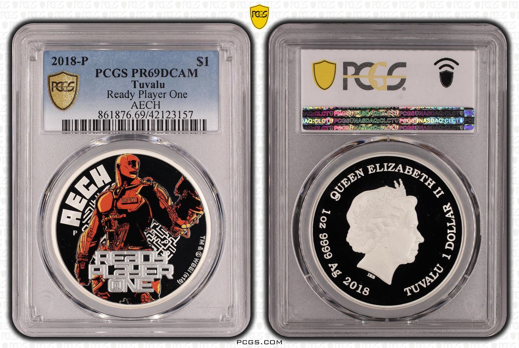 Tuvalu, Ready Player One-AECH, One Dollar, 2018-P, PCGS PR69DCAM