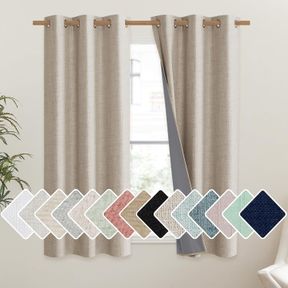 NICETOWN OATMEAL THICK LINEN BLEND 100% BLACKOUT CURTAINS 63" LONG 2 PANELS SET FOR BEDROOM,42" WIDE,RUSTIC GROMMET THERMAL INSULA