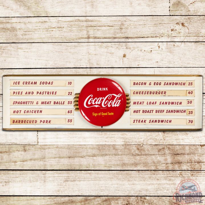 Drink Coca Cola Sled Shaped SS Tin Menu Board Diner Sign w/ Button