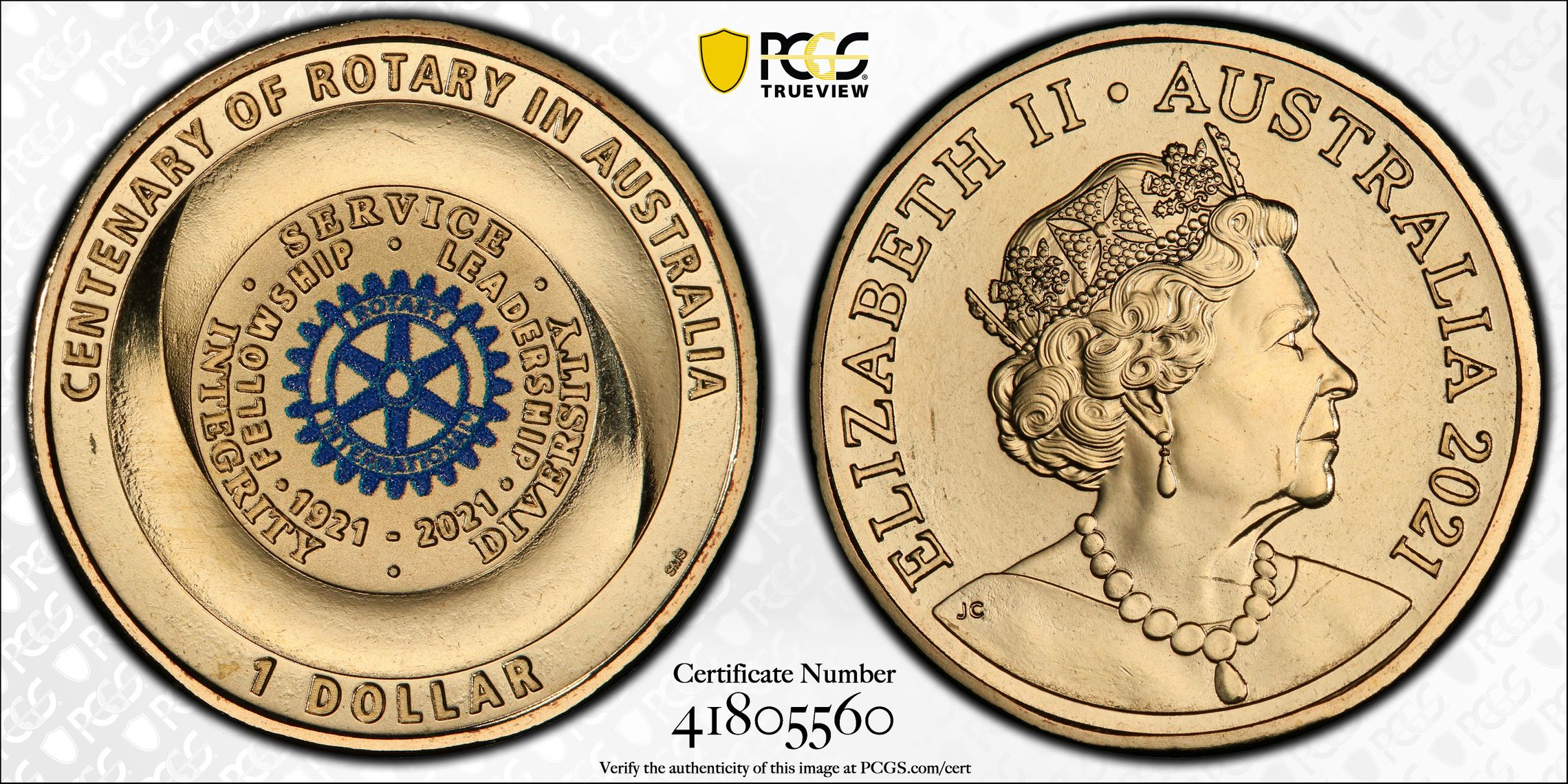 239 · 2021 Australia One Dollar, $1 Centenary of Rotary PCGS - MS67 -560