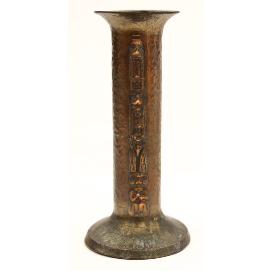 Antique Alaskan Copper Repousse Totem Vase