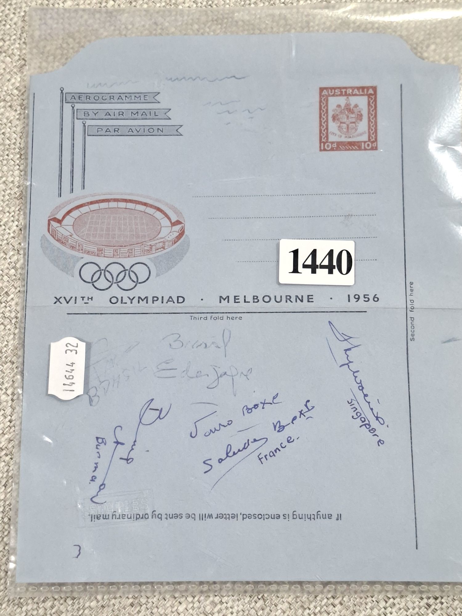 Melbourne 1956 Olympiad Signed Aerogramme