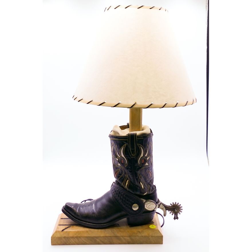Vintage Leather Cowboy Boot Table Lamp