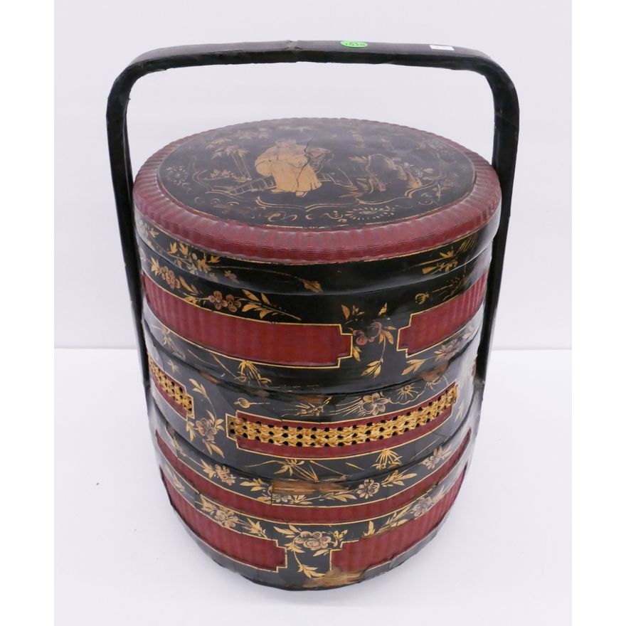 Old Chinese Gilt Lacquered Wood Small Stacking Basket- 16x12''
