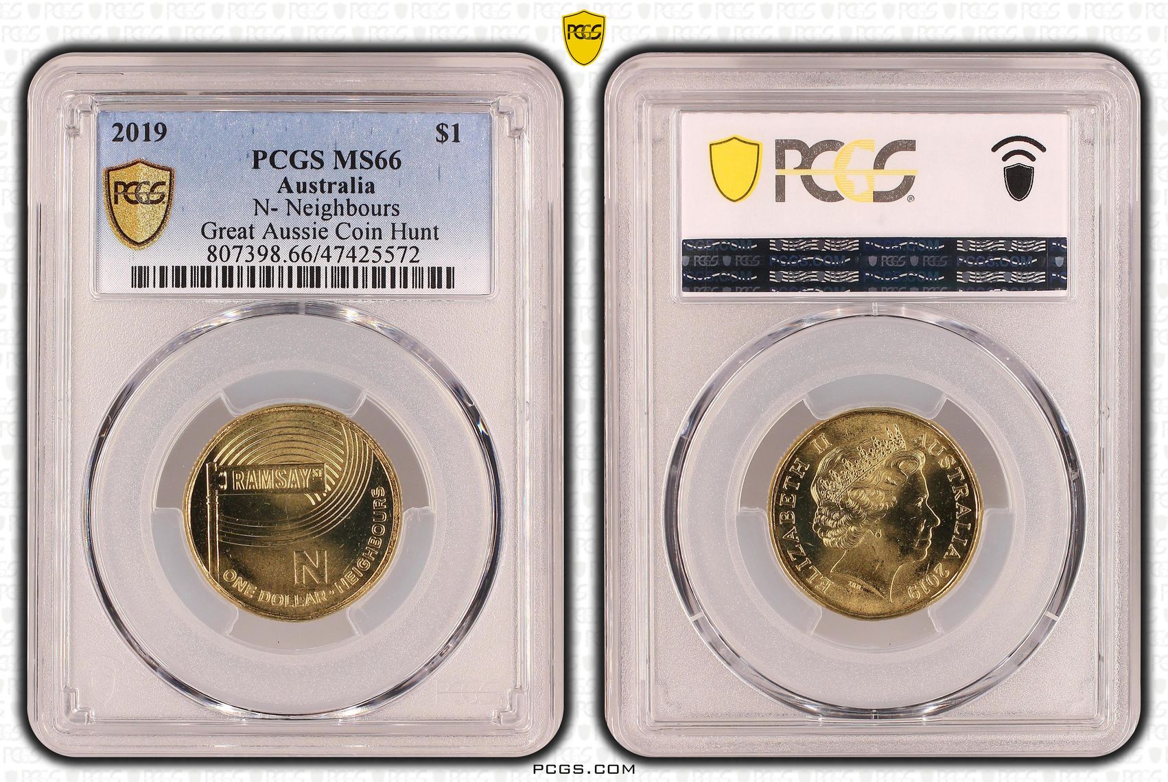N- Neighbours Great Aussie Coin Hunt, One Dollar, 2019, PCGS MS 66