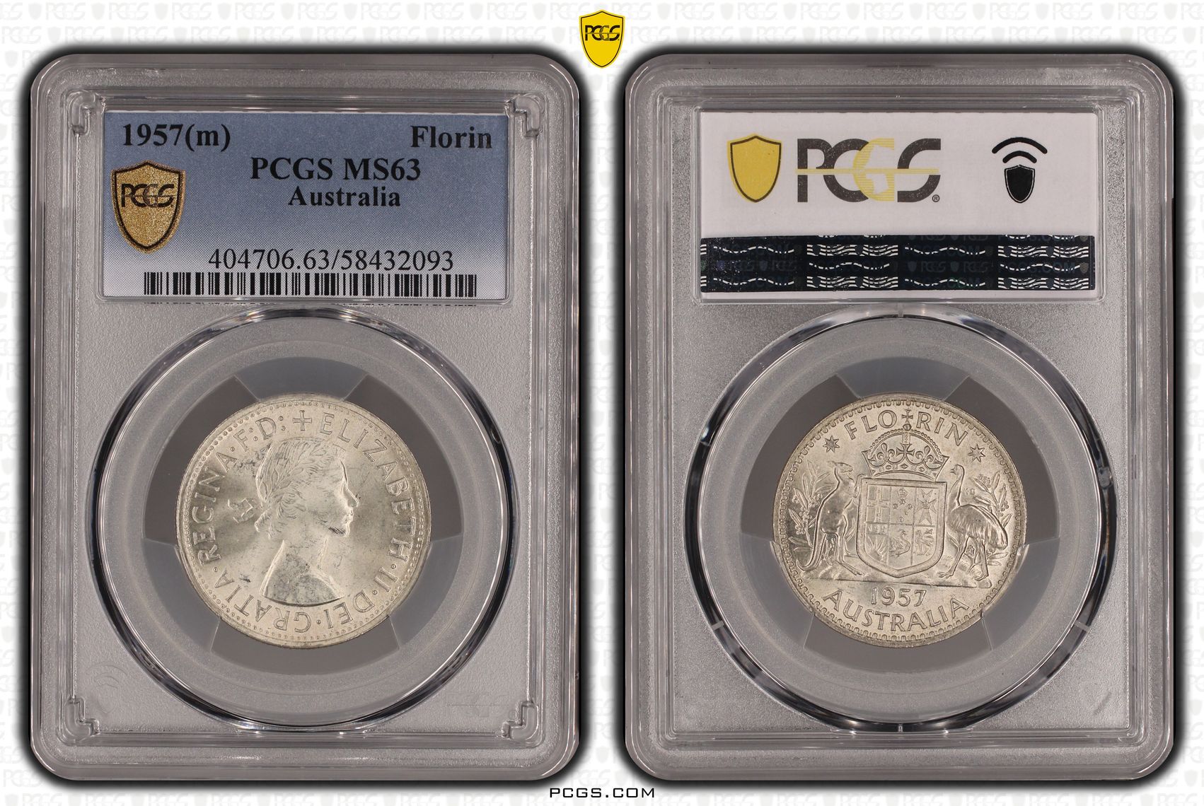 KM-60 Silver, Florin, 1957(m), PCGS MS63