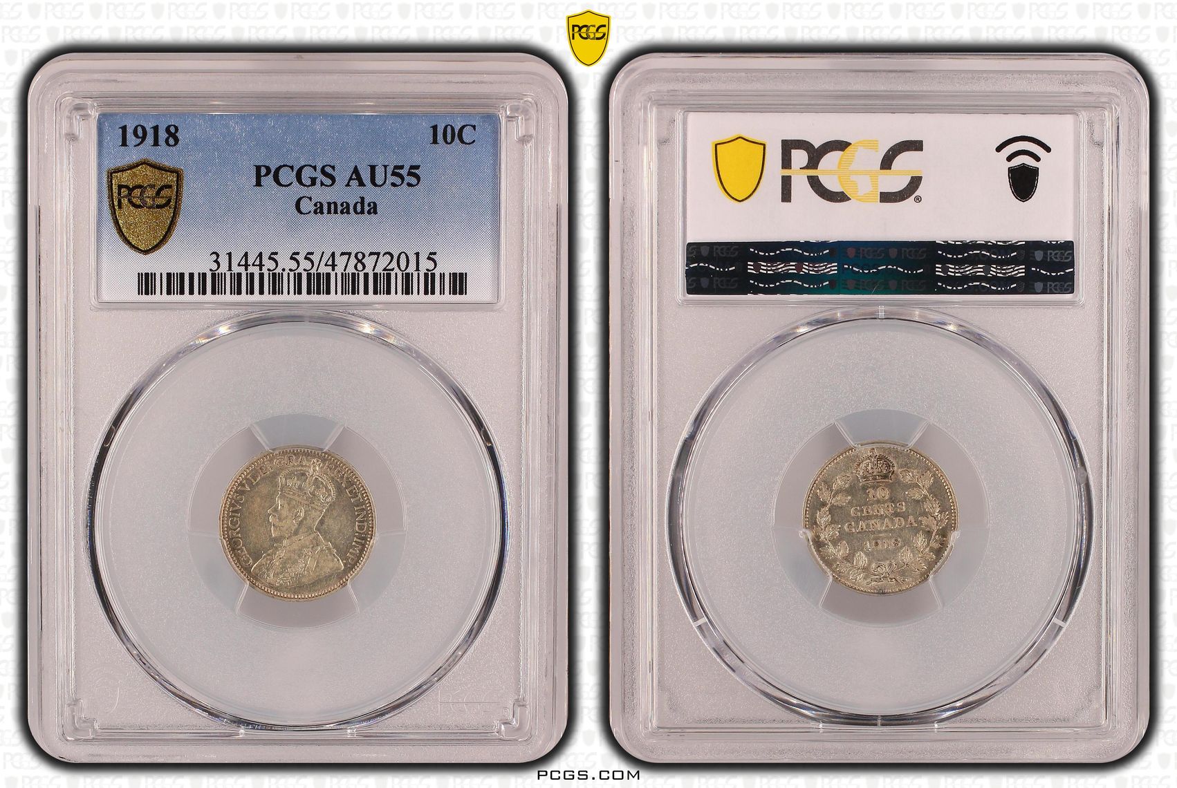 Canada, Ten Cent, 1918, PCGS AU55