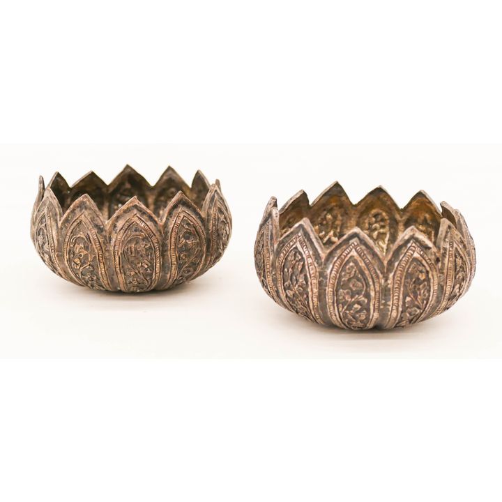 Pair Thai 18th/19th Cent. Silvered Bronze Offering Bowls