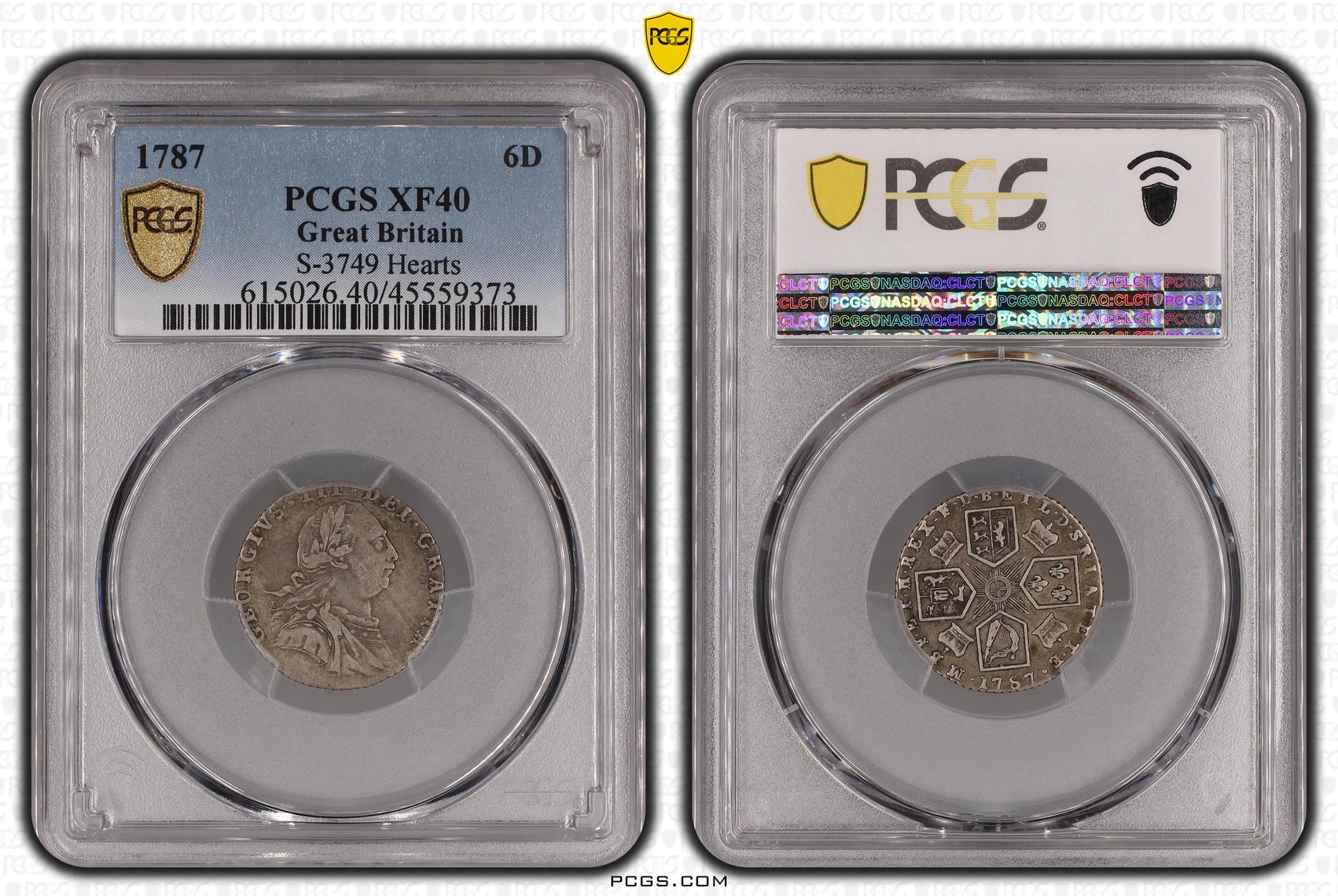 Great Britain, S-3749 Hearts, Sixpence, 1787, PCGS XF40