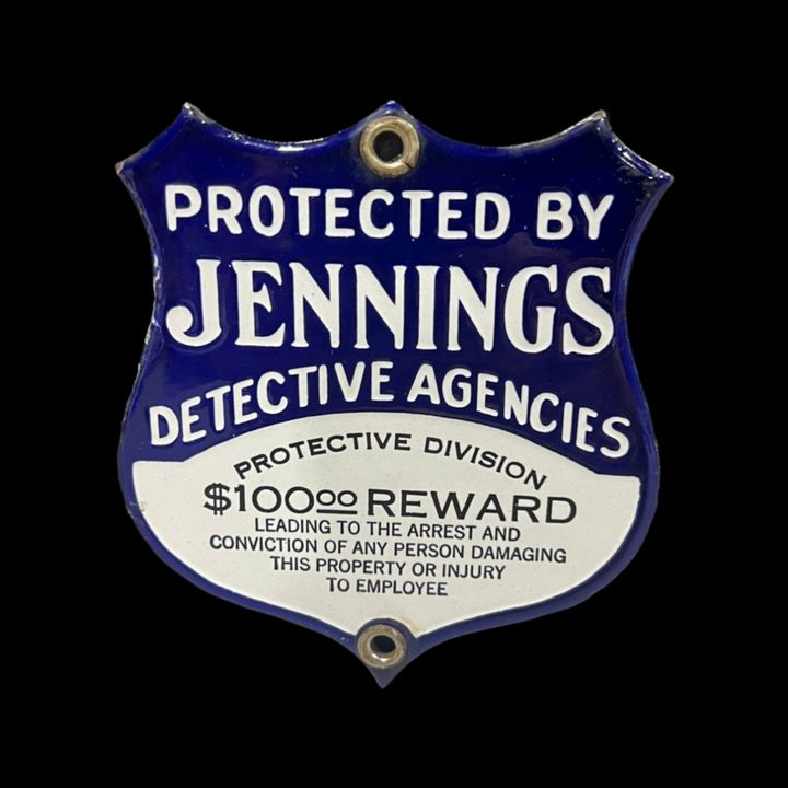 Protected By Jennings Detective Agencies Porcelain Sign