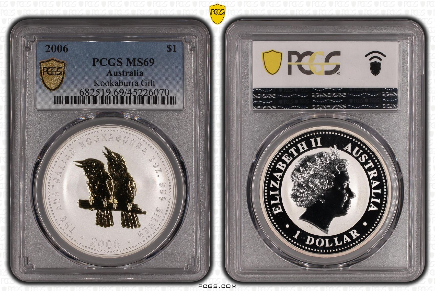 2006 Australia One Dollar, $1 Silver Kookaburra Gilded PCGS - MS69 POP 5/0 -070