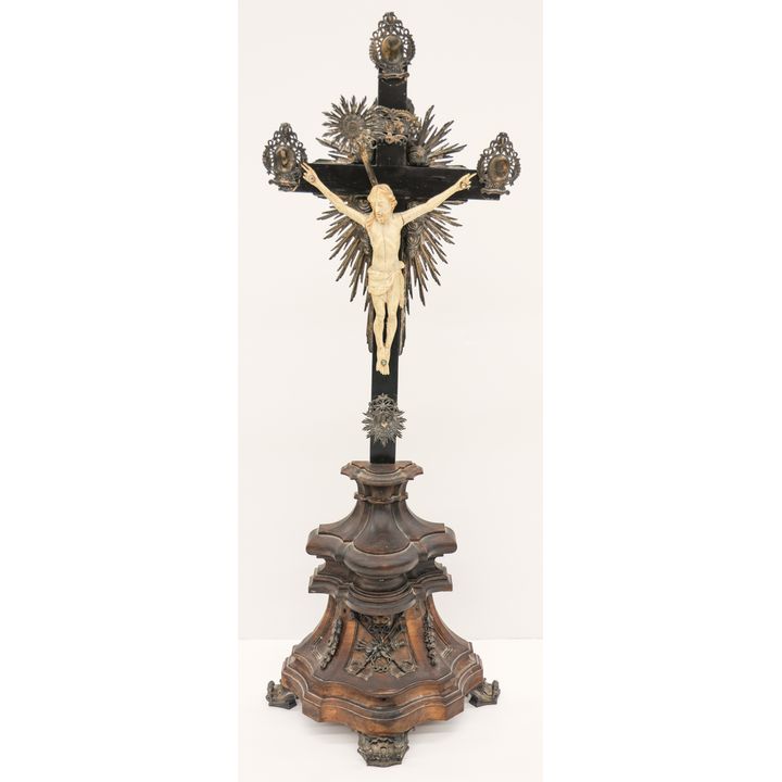 Antique Spanish Colonial Silver Mounted Crucifix