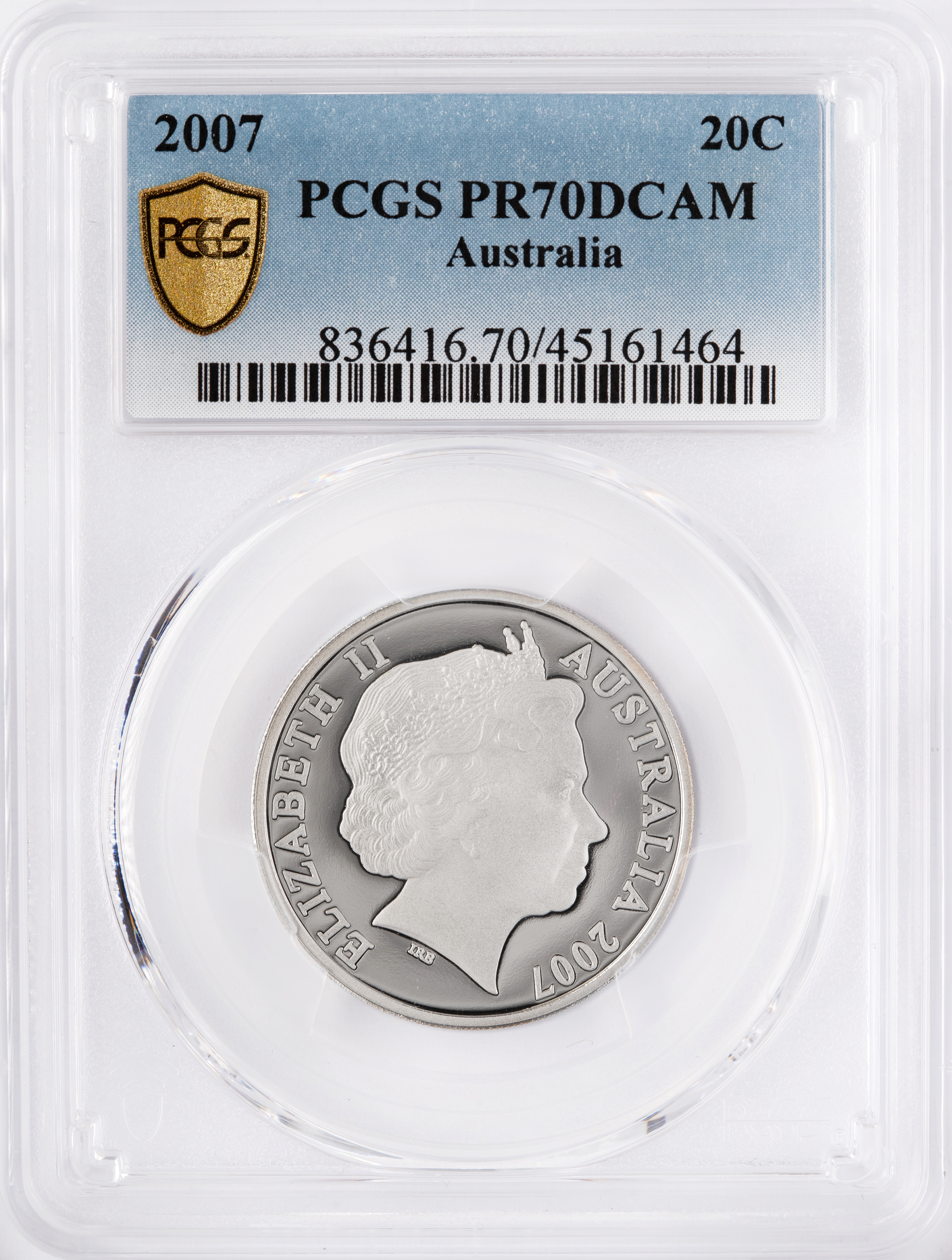 Top pop, Twenty Cent, 2007, PCGS PR70DCAM
