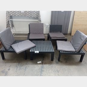 5 PIECE PATIO LOUNGE SET WITH CUSHIONS - BLACK/GREY