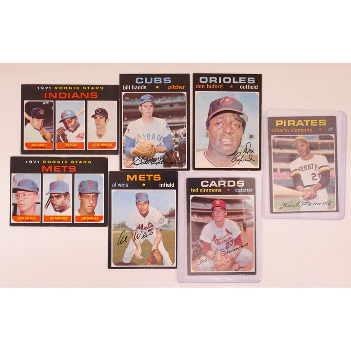 Box 7pc 1971 Topps Baseball Cards - Roberto Clemente, Ted Simmons