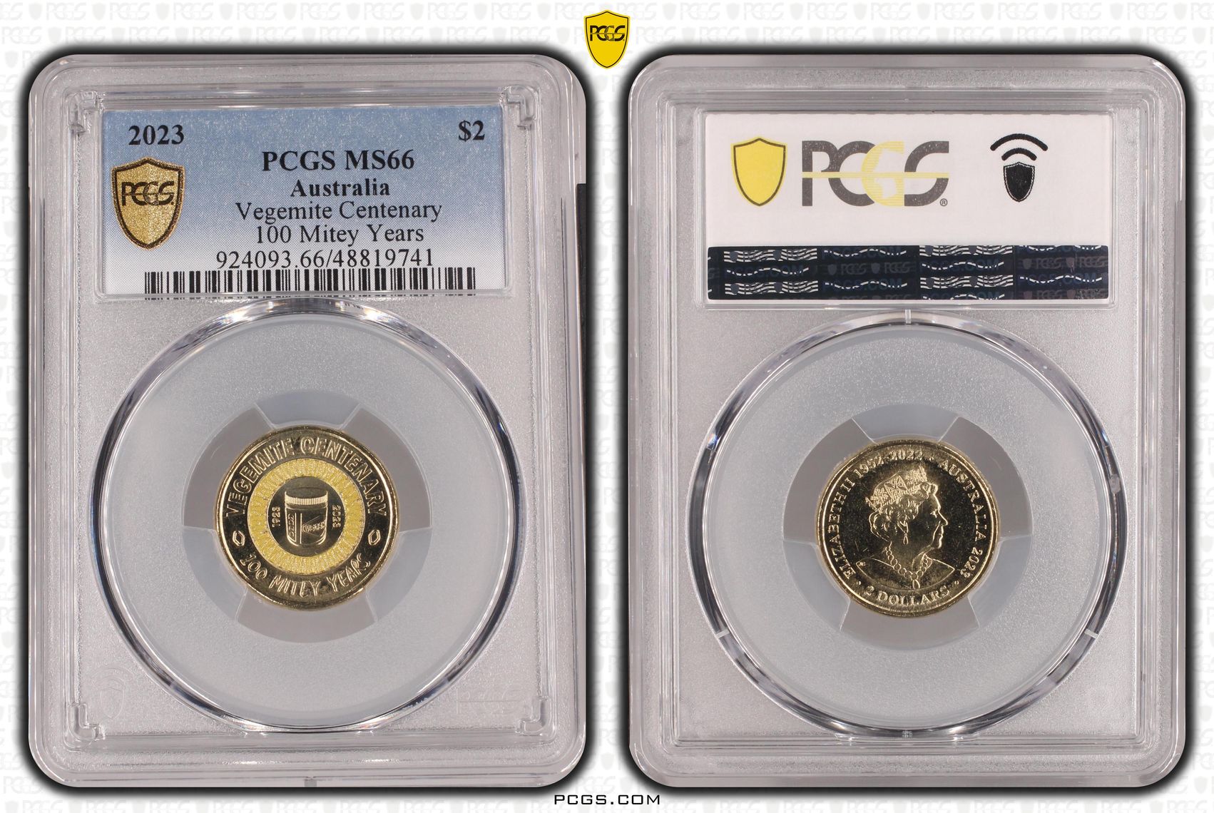 Vegemite Centenary Colorized 100 Mitey Years, Two Dollar, 2023, PCGS MS66
