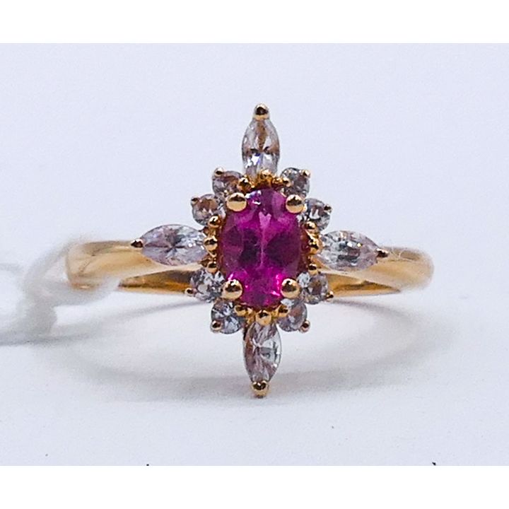 Ladies 14k Pink Topaz & Diamond Starburst Ring Size 6.5 - 3.2 Grams
