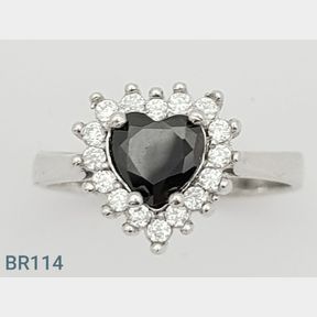 STERLING SILVER 'BLACK/WHITE HEART CLUSTER' RING WITH CZ'S (SIZE M) - 51543/264
