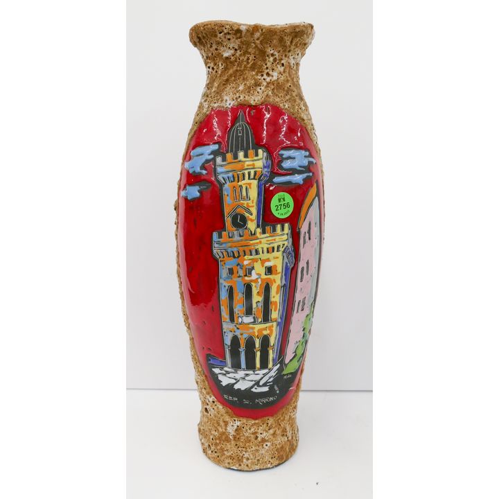 Midcentury Italian Pottery Volcanic Glaze Vase- 14.5''