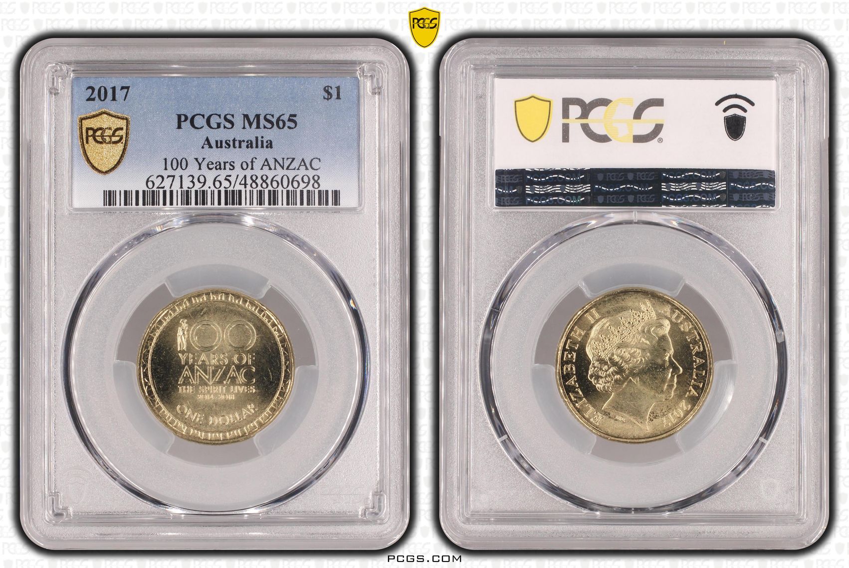 431 · Elizabeth II, 100 Years of ANZAC , One Dollar, 2017, PCGS MS65