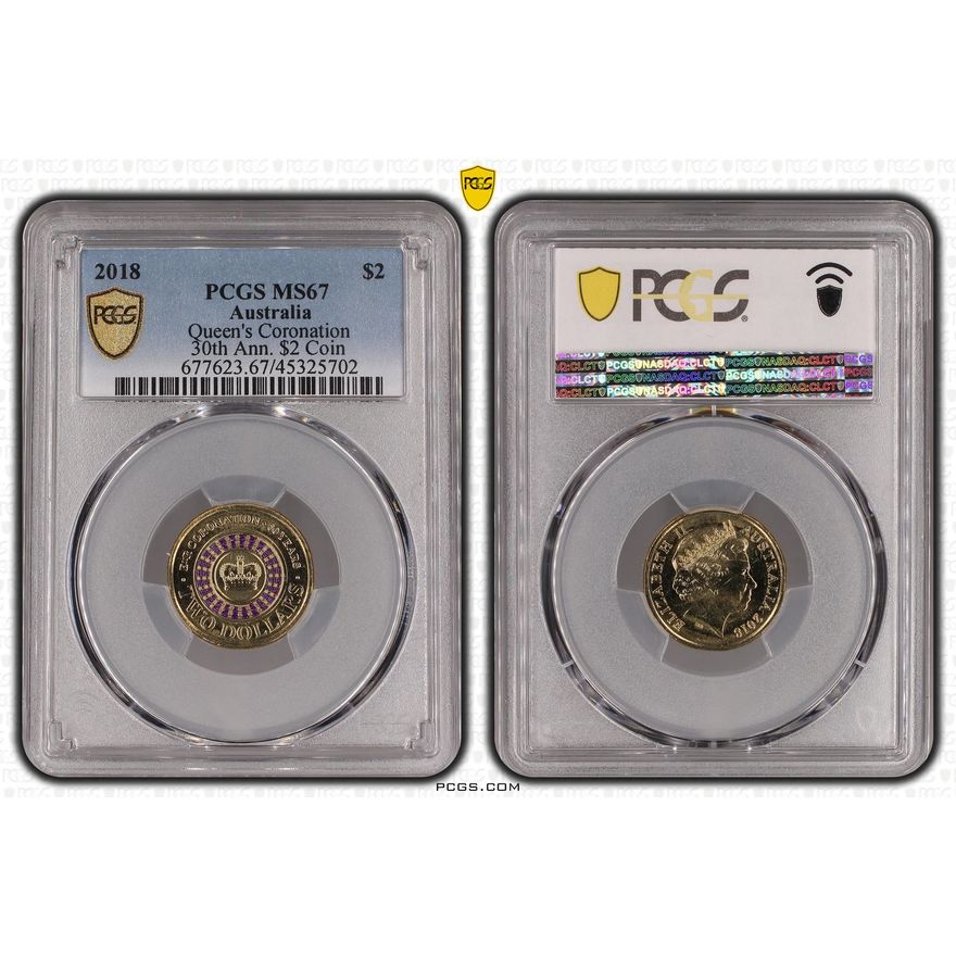 Queen's Coronation Colorized 30th Ann. $2 Coin, Two Dollar, 2018, PCGS MS67